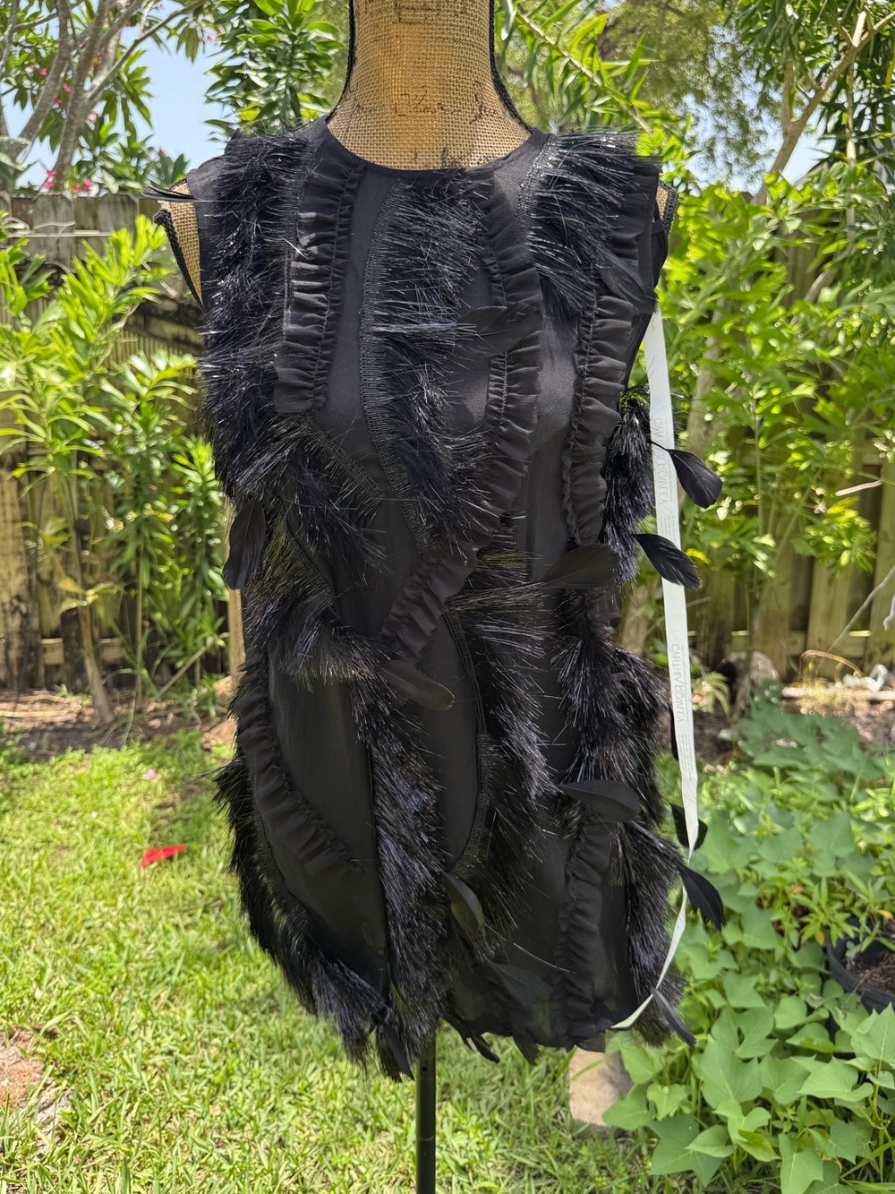 New Cynthia Rowley Black Bias Silk Satin Sleeveless Minidress & Fringe Details
